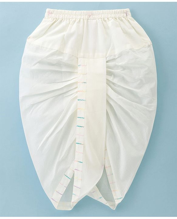 Babyhug 100% Cotton Dobby Woven Full Sleeves Kurta & Dhoti Set With Embroidery - Off White