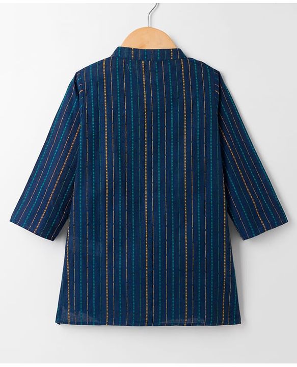 Babyhug 100% Cotton Dobby Woven Full Sleeves Striped Kurta Dhoti Set - Navy Blue