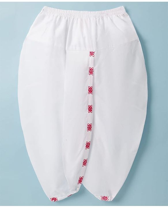 Babyhug Cambric Woven Full Sleeves Kurta Dhoti Set with Floral Print - White