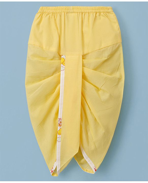 Babyhug Cambric Woven Full Sleeves Kurta Dhoti Set with Elephant Print - White & Yellow