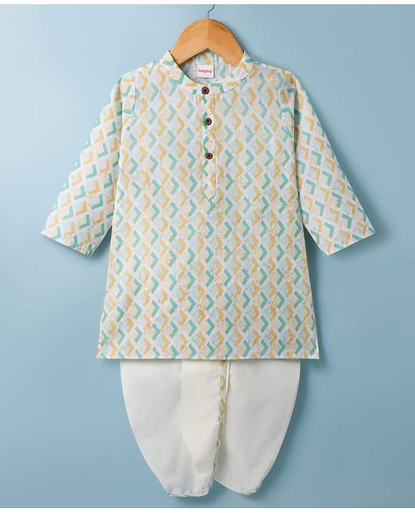 Babyhug Cambric Cotton Woven Full Sleeves Kurta Dhoti Set with Print - Multicolor