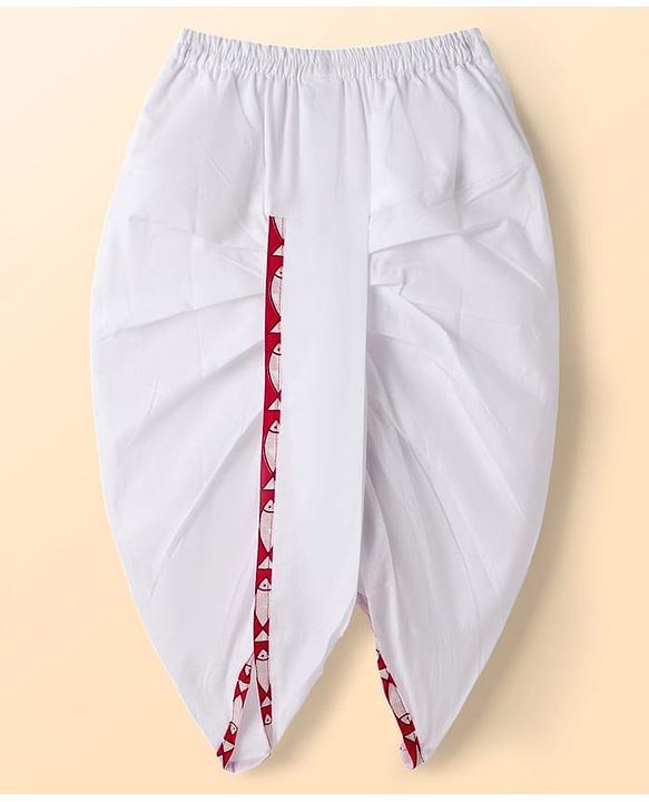 Babyhug Cambric Cotton Woven Full Sleeves Kurta Dhoti Set with Fish Print - Red & White