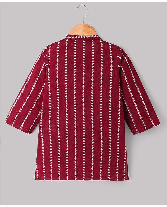 Babyhug 100% Cotton Woven Full Sleeves Printed Kurta & Dhoti Set - Maroon