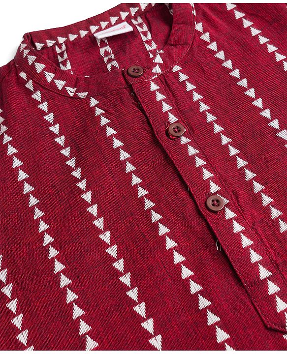 Babyhug 100% Cotton Woven Full Sleeves Printed Kurta & Dhoti Set - Maroon