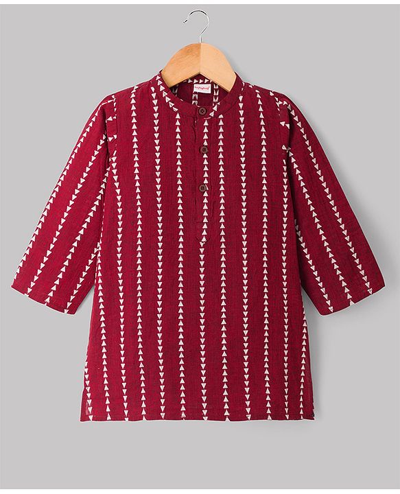 Babyhug 100% Cotton Woven Full Sleeves Printed Kurta & Dhoti Set - Maroon