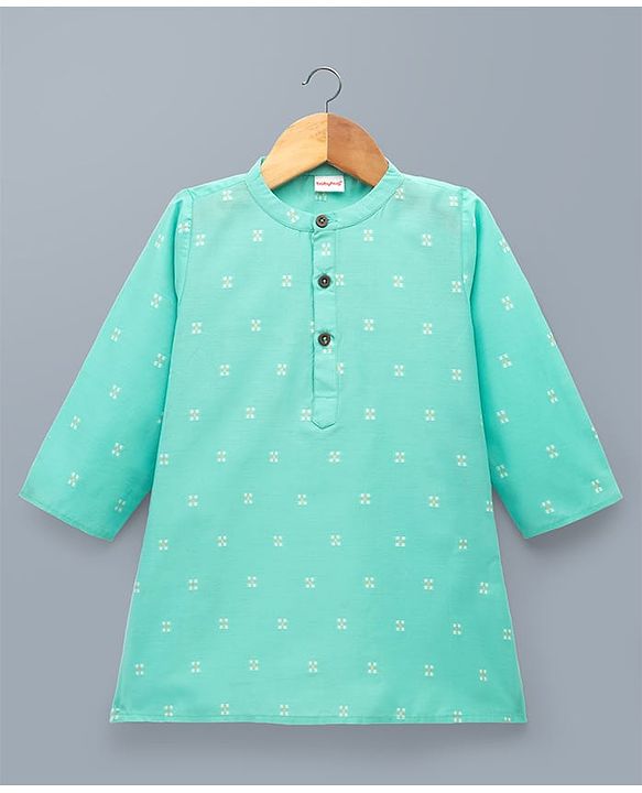 Babyhug 100% Cotton Woven Full Sleeves Floral Embroidered Kurta & Dhoti Set - Turquoise