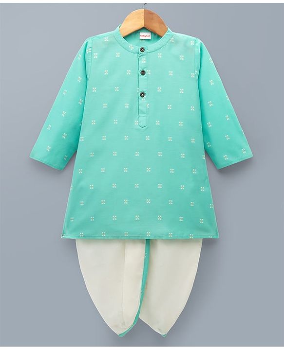 Babyhug 100% Cotton Woven Full Sleeves Floral Embroidered Kurta & Dhoti Set - Turquoise