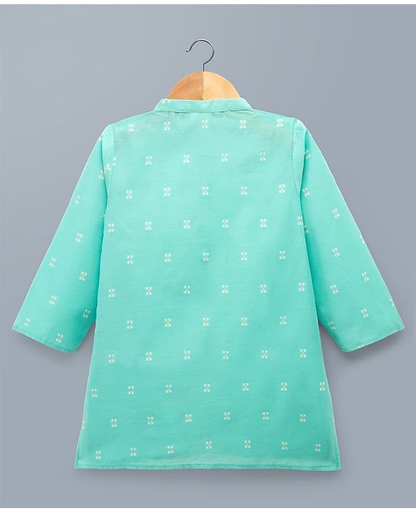 Babyhug 100% Cotton Woven Full Sleeves Floral Embroidered Kurta & Dhoti Set - Turquoise