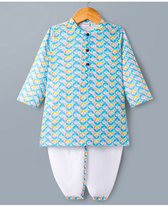 Babyhug Cotton Woven Full Sleeves Kurta Dhoti Set with Floral Print - Multicolor