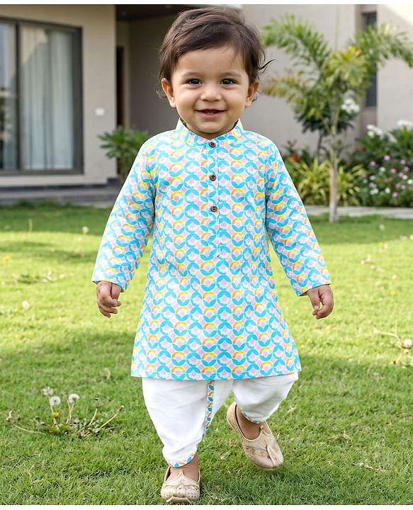 Babyhug Cotton Woven Full Sleeves Kurta Dhoti Set with Floral Print - Multicolor
