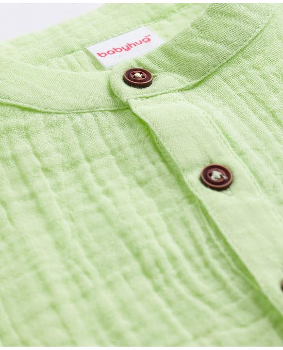 Babyhug Cotton Goss Woven Full Sleeves Solid Color Kurta Dhoti Set - Light Green
