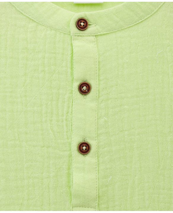 Babyhug Cotton Goss Woven Full Sleeves Solid Color Kurta Dhoti Set - Light Green