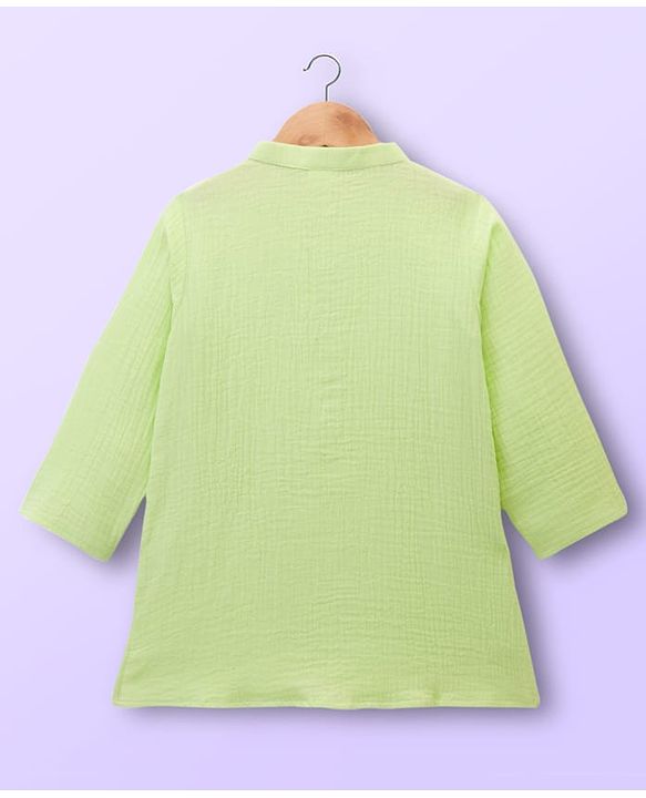 Babyhug Cotton Goss Woven Full Sleeves Solid Color Kurta Dhoti Set - Light Green
