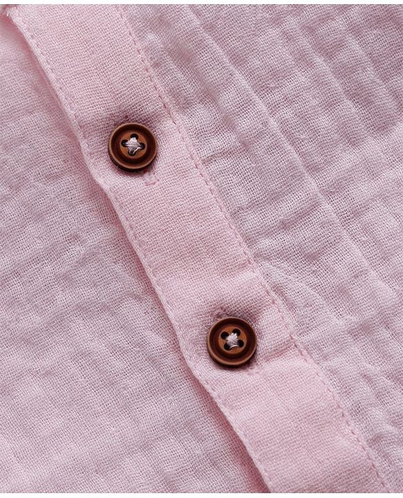 Babyhug Cotton Goss Woven Full Sleeves Solid Color Kurta Dhoti Set - Light Pink & White