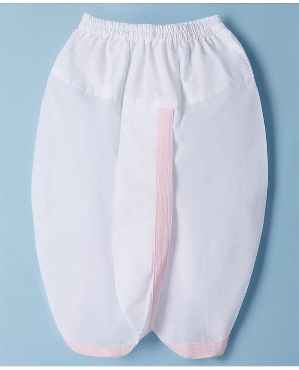 Babyhug Cotton Goss Woven Full Sleeves Solid Color Kurta Dhoti Set - Light Pink & White