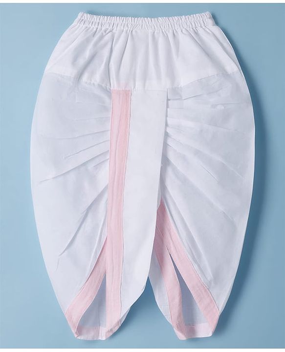 Babyhug Cotton Goss Woven Full Sleeves Solid Color Kurta Dhoti Set - Light Pink & White