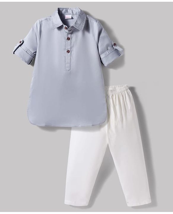 Babyhug 100% Cotton Woven Full Sleeves Solid Pathani Kurta & Pyjama Set - Grey