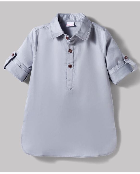 Babyhug 100% Cotton Woven Full Sleeves Solid Pathani Kurta & Pyjama Set - Grey