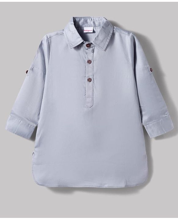 Babyhug 100% Cotton Woven Full Sleeves Solid Pathani Kurta & Pyjama Set - Grey