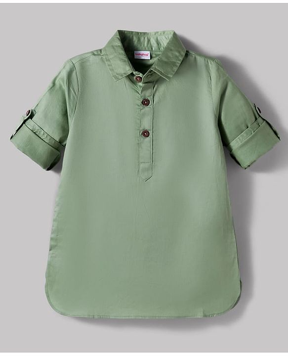 Babyhug 100% Cotton Woven Full Sleeves Solid Pathani Kurta & Pyjama Set - Olive Green