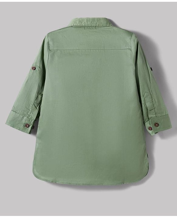 Babyhug 100% Cotton Woven Full Sleeves Solid Pathani Kurta & Pyjama Set - Olive Green