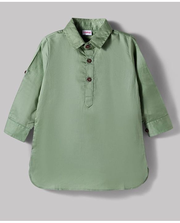 Babyhug 100% Cotton Woven Full Sleeves Solid Pathani Kurta & Pyjama Set - Olive Green