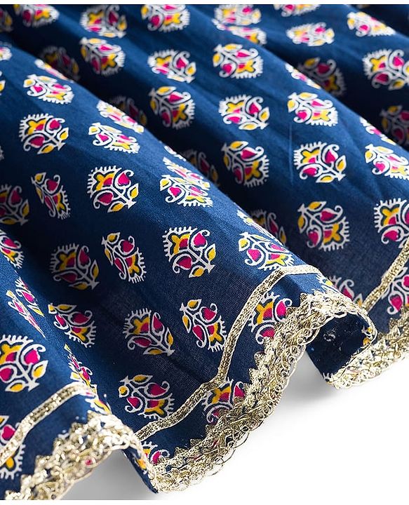 Babyhug Cotton Woven Three Fourth Sleeves Kurta & Palazo Set With Dupatta - Navy Blue