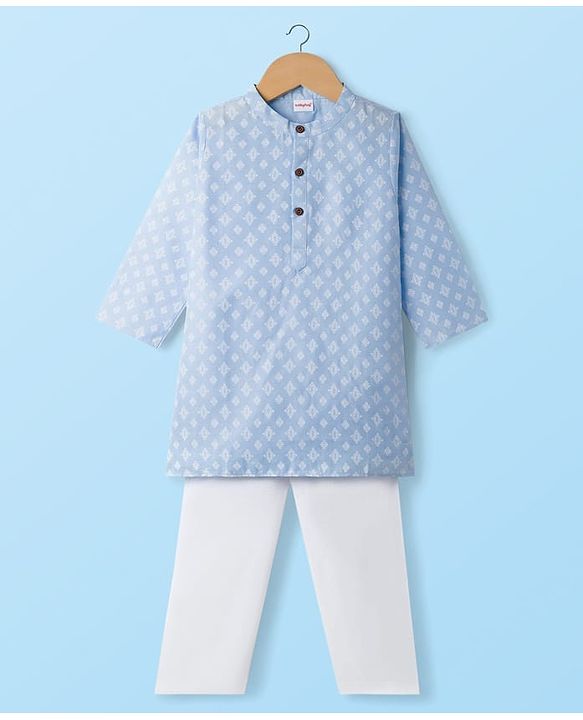 Babyhug Cambric Woven Full Sleeves Printed Kurta Pyjama Set - Blue
