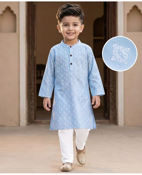 Babyhug Cambric Woven Full Sleeves Printed Kurta Pyjama Set - Blue
