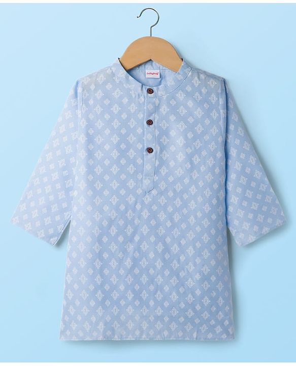 Babyhug Cambric Woven Full Sleeves Printed Kurta Pyjama Set - Blue