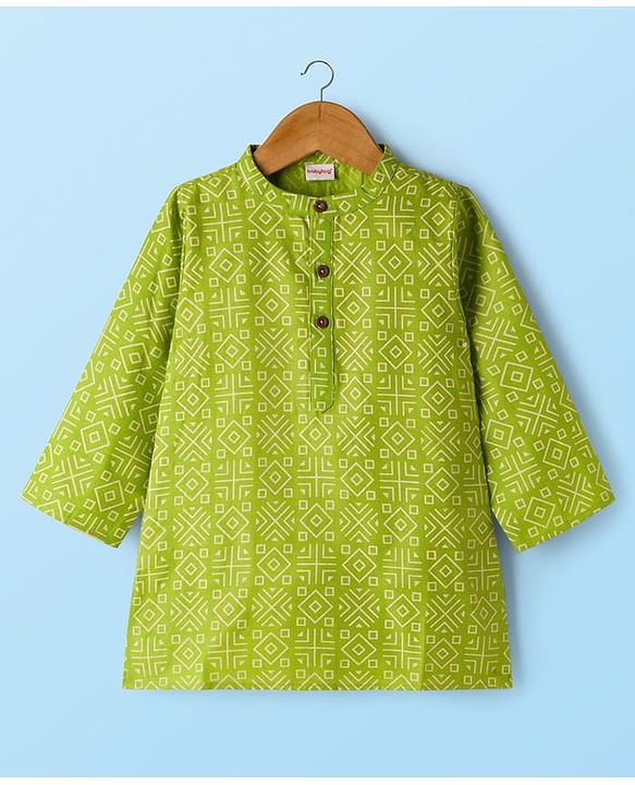 Babyhug Cambric Woven Full Sleeves Kurta Pajama Set with Abstract Print - Green