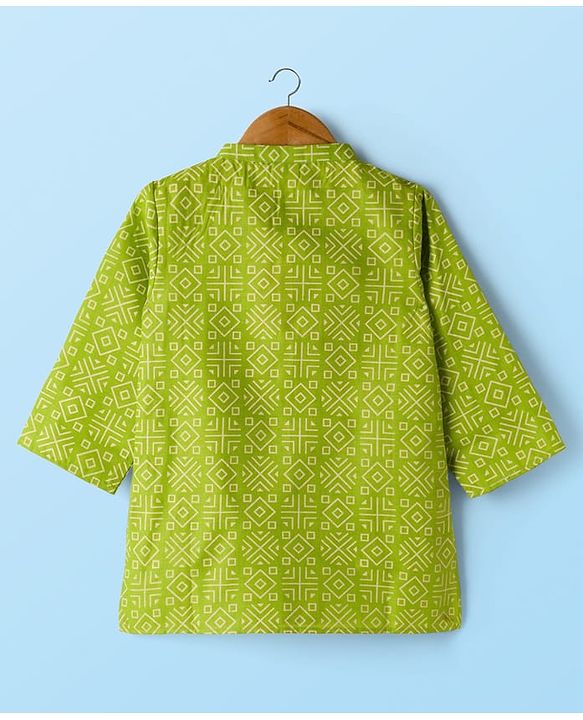 Babyhug Cambric Woven Full Sleeves Kurta Pajama Set with Abstract Print - Green