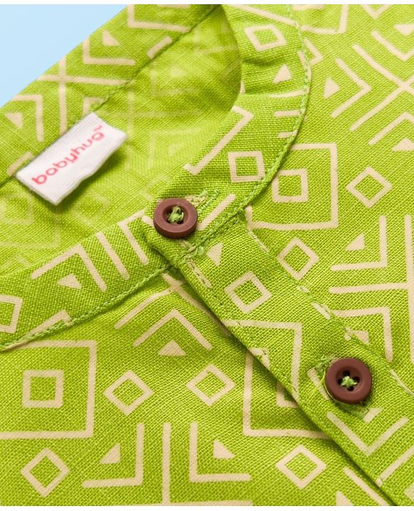 Babyhug Cambric Woven Full Sleeves Kurta Pajama Set with Abstract Print - Green