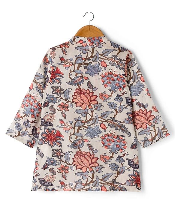 Babyhug Cambric Woven Full Sleeves Kurta Dhoti Set with Floral Print - Off White