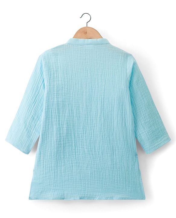 Babyhug 100% Cotton Woven Full Sleeves Goss Solid Kurta & Pyjama Set - Light Blue & White