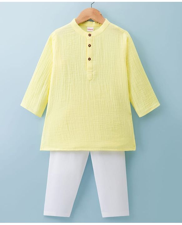 Babyhug 100% Cotton Woven Full Sleeves Goss Solid Kurta & Pyjama Set - Yellow