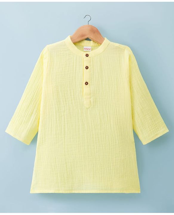 Babyhug 100% Cotton Woven Full Sleeves Goss Solid Kurta & Pyjama Set - Yellow