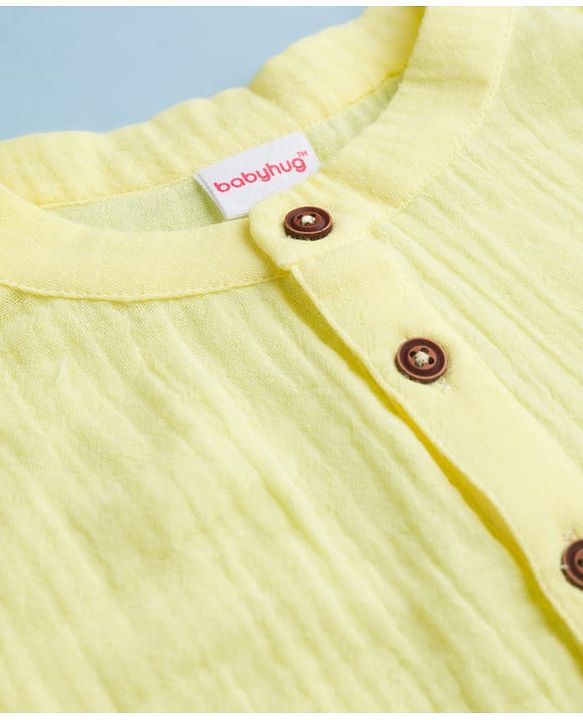 Babyhug 100% Cotton Woven Full Sleeves Goss Solid Kurta & Pyjama Set - Yellow