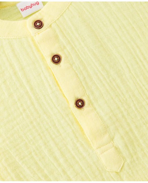Babyhug 100% Cotton Woven Full Sleeves Goss Solid Kurta & Pyjama Set - Yellow