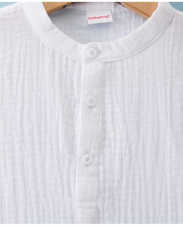 Babyhug 100% Cotton Woven Full Sleeves Goss Solid Kurta & Pyjama Set - White