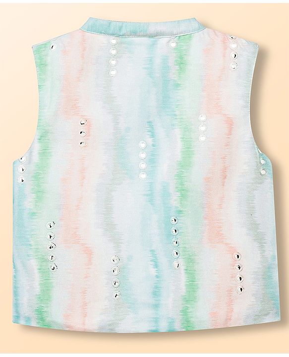 Babyhug Cambric Woven Full Sleeves Kurta Pyjama Set With Printed Nehru Jacket - White