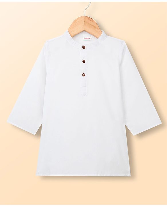 Babyhug Cambric Woven Full Sleeves Kurta Pyjama Set With Printed Nehru Jacket - White