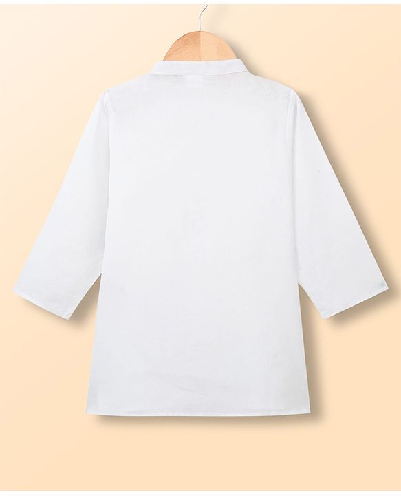 Babyhug Cambric Woven Full Sleeves Kurta Pyjama Set With Printed Nehru Jacket - White