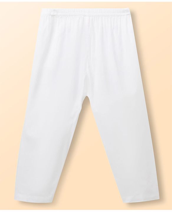 Babyhug Cambric Woven Full Sleeves Kurta Pyjama Set With Printed Nehru Jacket - White