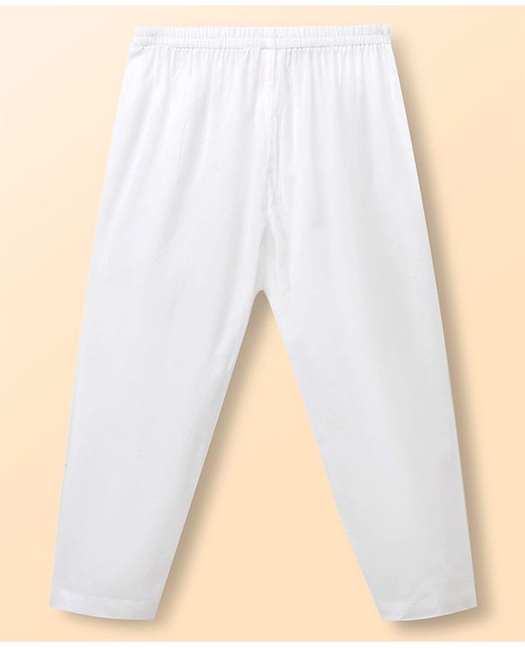 Babyhug Cambric Woven Full Sleeves Kurta Pyjama Set With Printed Nehru Jacket - White