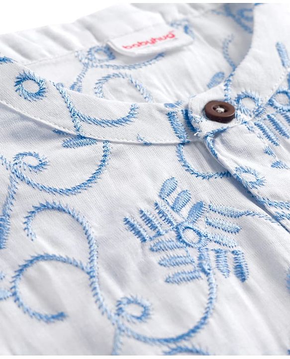 Babyhug Cambric Woven Full Sleeves Embroidered Kurta & Pyjama Set - White