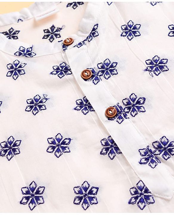 Babyhug Cambric Woven Full Sleeves Floral Printed Kurta Pyjama Set - White
