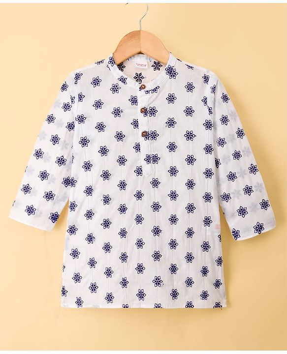 Babyhug Cambric Woven Full Sleeves Floral Printed Kurta Pyjama Set - White