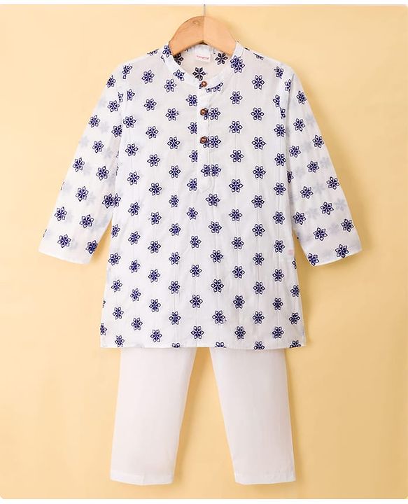 Babyhug Cambric Woven Full Sleeves Floral Printed Kurta Pyjama Set - White