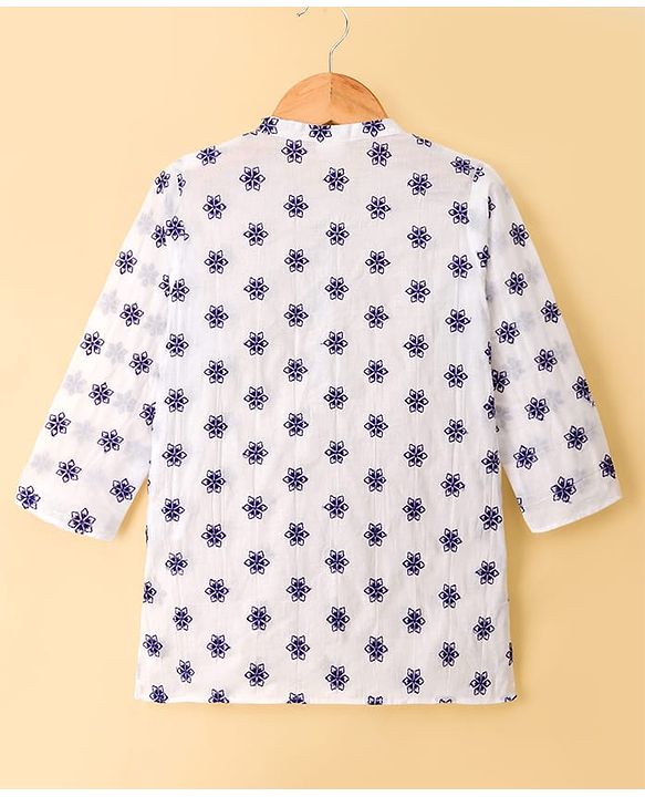 Babyhug Cambric Woven Full Sleeves Floral Printed Kurta Pyjama Set - White